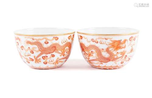 PAIR OF FIVE-CLAWED DRAGON CUPS