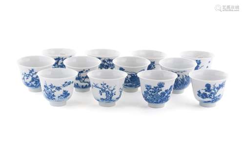 SET OF TWELVE CHINESE BLUE AND WHITE MONTH CUPS