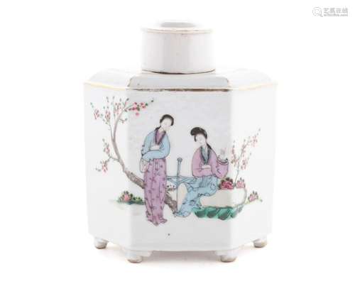 CANTON ENAMEL PORCELAIN TEA CADDY