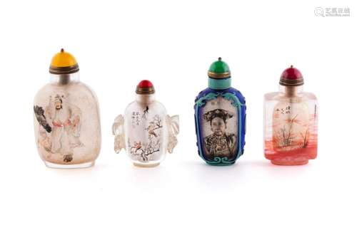 FOUR INSIDE-PAINTED GLASS SNUFF BOTTLES