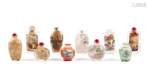 TEN OVERLAY AND REVERSE-PAINTED GLASS SNUFF BOTTLES