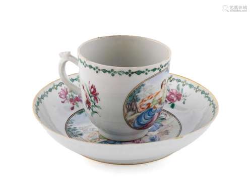 CHINESE EXPORT MYTHOLOGICAL TEACUP AND SAUCER