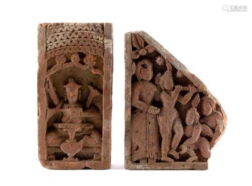 TWO (2) HINDU PALACE TERRACOTTA ARCHITECTURAL RELIEFS