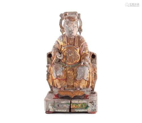 CHINESE GILTWOOD FIGURE OF A SEATED EMPEROR