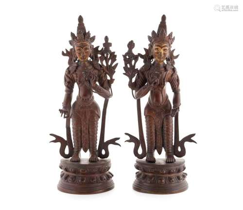 PAIR OF SINO-TIBETAN BRONZE FIGURES