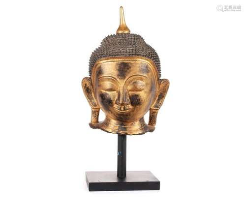 BURMESE DRY-LACQUER GILT BUDDHA HEAD