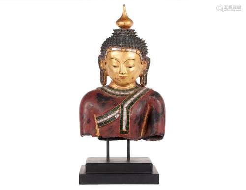 BURMESE DRY-LACQUER BUDDHA HEAD AND TORSO