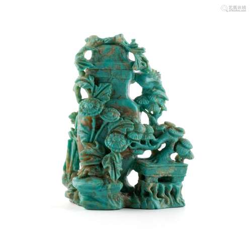 CHINESE CARVED TURQUOISE LIDDED VASE