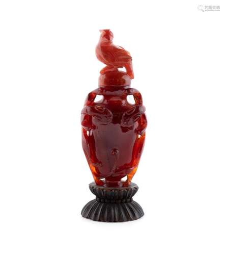 CARNELIAN COVERED VASE