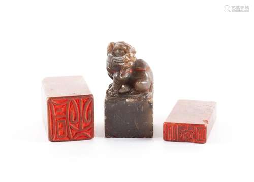 TRIO OF CHICKEN BLOOD SOAPSTONE SEALS