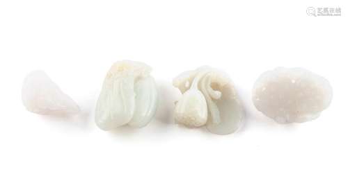 FOUR CHINESE JADE FLORA CARVINGS