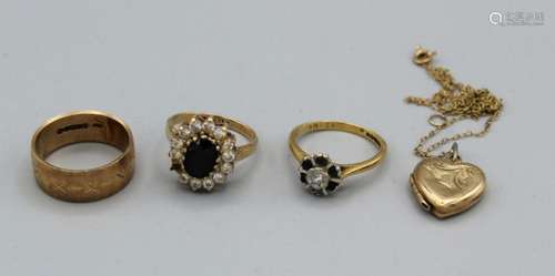 A selection of gold jewellery comprising a 9ct gold decorati...