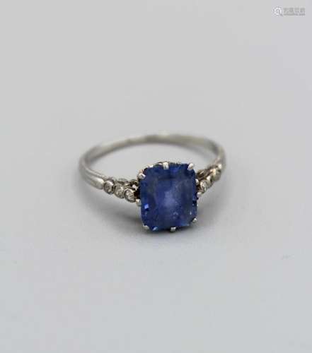 A sapphire and diamond Art Deco style ring, approximate weig...