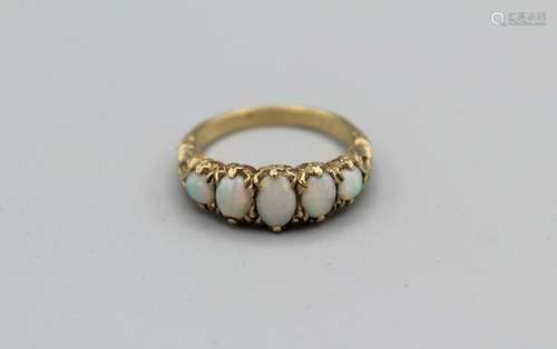 A 9ct yellow gold Opal set Victorian style half hoop ring. H...