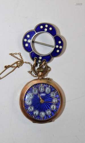 A yellow metal ladies watch, with an attractive blue guilloc...