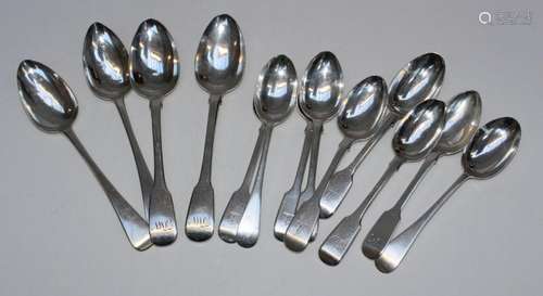 Four silver serving spoons, approximate weight 241gm plus ni...