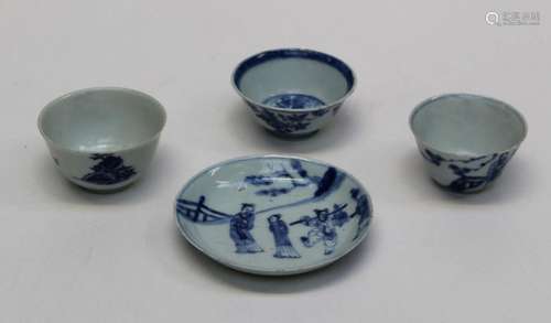 A 19th century Chinese porcelain tea bowl and saucer, figura...