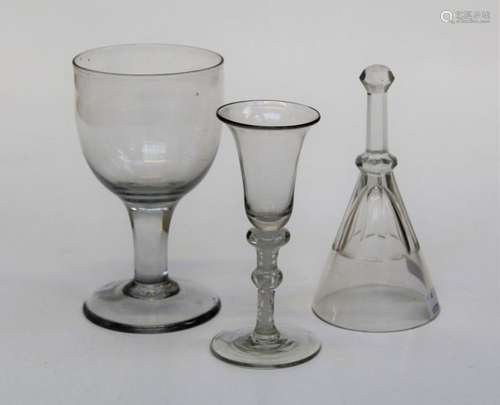 An 18th century style wine glass, the bell bowl over knopped...