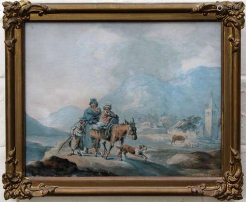 Peter La Cave (British 1769-1811) Family with laden donkey a...