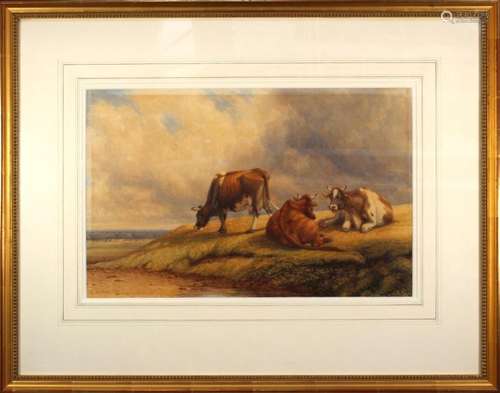 Thomas Baker of Leamington Spa (1809-1869) Cattle in a lands...