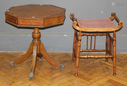 A reproduction mahogany lamp table, the tooled hide set rect...