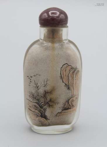 Chinese snuff bottle. Inside painted glass, of flattened rec...