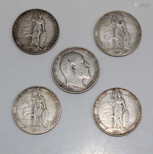 Edward VII Florins 1902,1909,1910,1908 and 1906