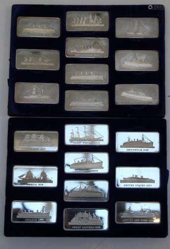 Set of twenty sterling silver ingots, The Greatest Liners of...