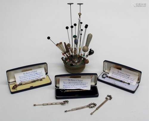 Three cased silver lace makers bobbins, The Queens of Englan...