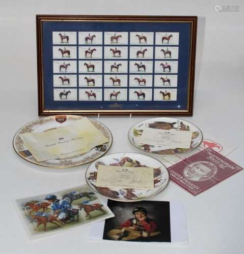 A quantity of horse racing memorabilia including plates, thr...