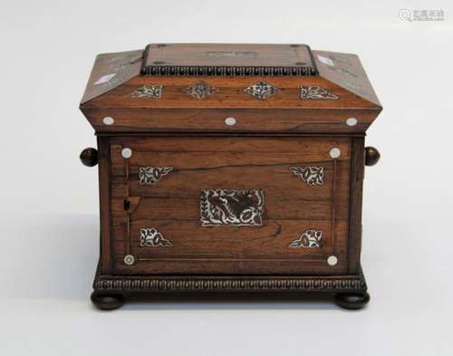 A Victorian rosewood, mother of pearl inlaid jewellery caske...