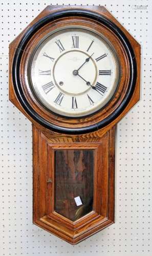 A circa 1900 Japanese oak cased drop dial wall clock, thirty...