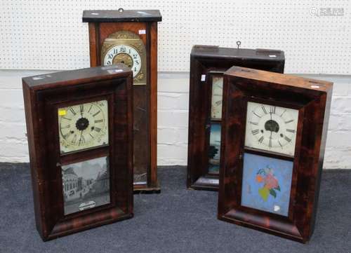 Three late 19th century American walnut cased drop dial wall...