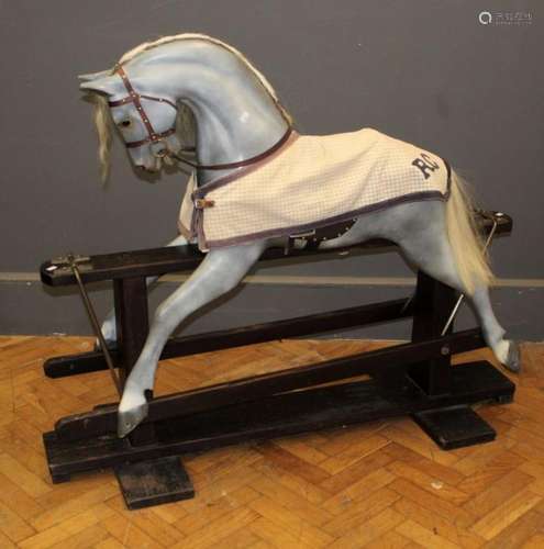 A 20th century Lines type rocking horse, grey painted with g...