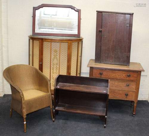 An Edwardian oak three drawer bedroom chest, an oak single d...