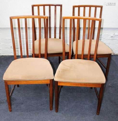 A set of six 1970s teak lathe back dining chairs, each with ...