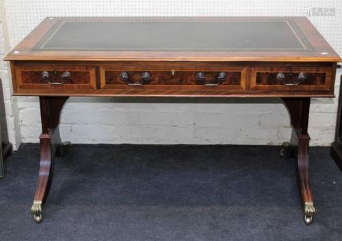 A good reproduction burr yew veneer writing desk, the rectan...