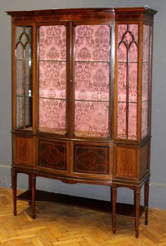 An Edwardian mahogany, ebony and boxwood strung vitrine of b...