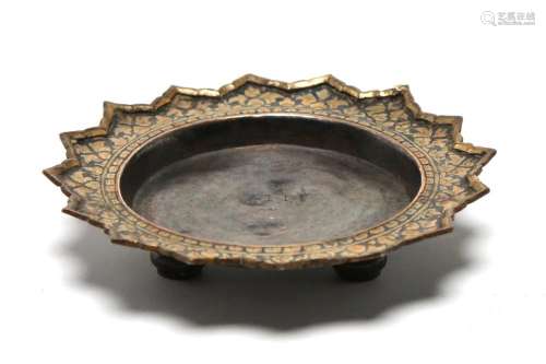 A small gilded silver stud tray decorated scrolling lotus de...