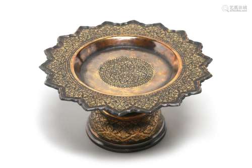 A gilded silver niello stem tray decorated with floral vine ...