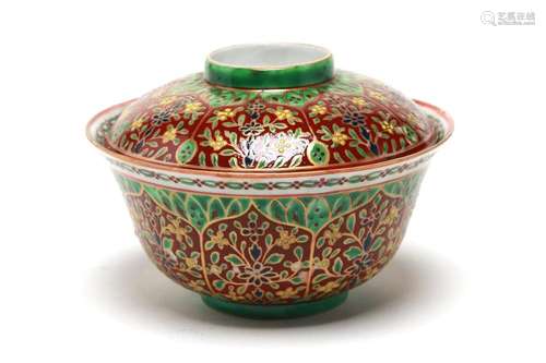 A Benjarong covered bowl painted with a floral design in lot...