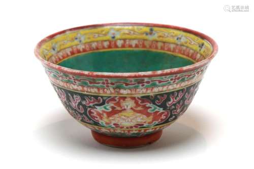 A Benjarong bowl painted to exterior with Theppanom and Nora...