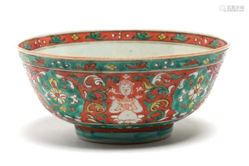 A Benjarong bowl painted with Theppanom alternating with flo...