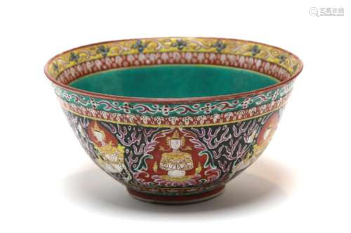 A Benjarong bowl painted to exterior with Theppanom and Nora...