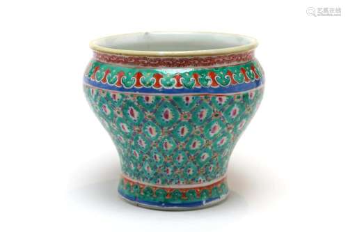 A Benjarong spittoon painted with a geometric trellis motif ...