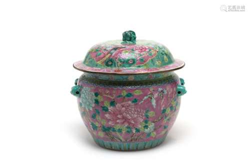 A large Nyonya covered soup container painted with shaped of...