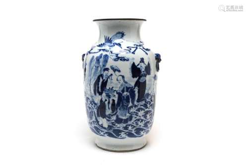 A blue and white porcelain vase painted with eight immortals...