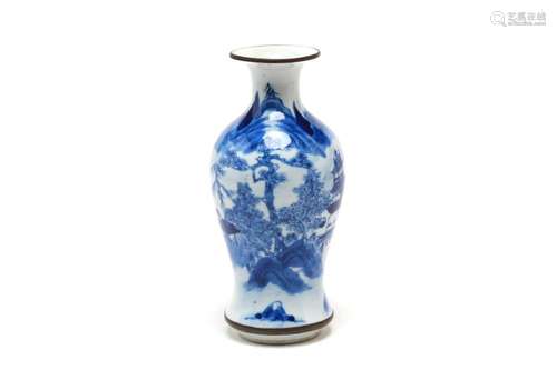 A blue and white porcelain flared-mouth vase painted with pa...