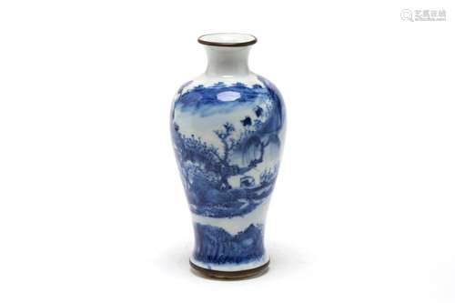 A blue and white porcelain baluster vase with flared-mouth p...