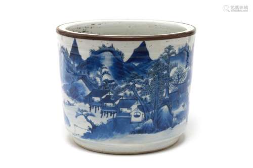 A blue and white porcelain joss-stick holder painted with a ...